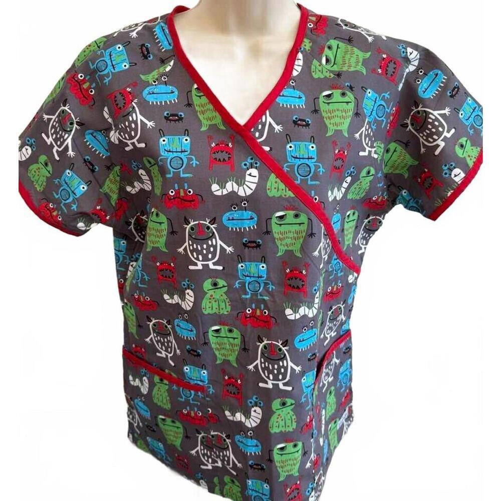 UA SCRUBS WOMENS WCRUB TOP MEDIUM WILD THINGS GRAY